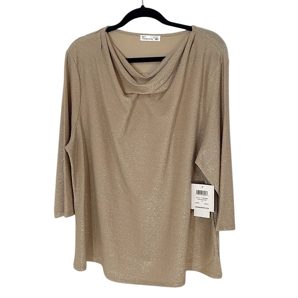 89th & Madison Shimmery Taupe Cowl Neck Top